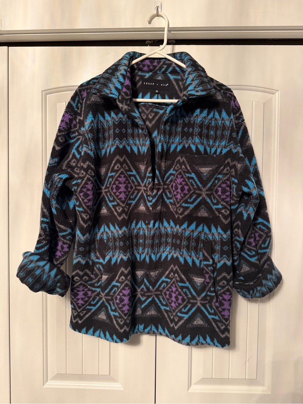 Edgar & Ashe Aztec Fleece Pullover - Black with Teal & Purple